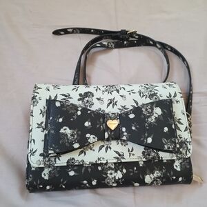 Betsey Johnson Black and White Floral Crossbody Bag
